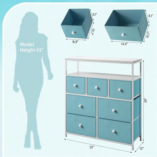 Vista 21 de EnHomee Soporte de TV para dormitorio con 7 cómodas y 2 estantes abiertos, cómodas y cómodas para pasillo, entrada, dormitorio, gris