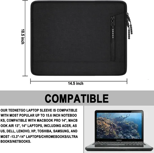 Vista 3 de Funda protectora para laptop de 14 pulgadas, a prueba de golpes, para Apple MacBook Pro, resistente al agua, con bolsillos, funda para computadora