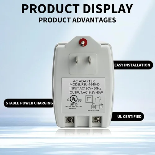 Vista 5 de Timbre de puerta de 16.5 V 40 VA enchufable de reajuste automático de transformadores de CA de seguridad, compatible con Ring Video Doorbell Pro
