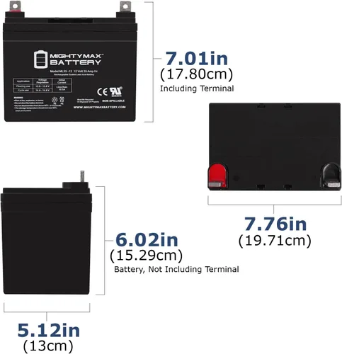 Vista 6 de ML35-12INT - 12 voltios 35 AH, terminal de rosca interna (INT), batería recargable SLA AGM y batería SLA de 5 AH - Producto de la marca Mighty Max