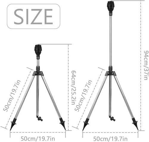 Vista 2 de Aspersor de trípode giratorio, rociadores de riego giratorios automáticos de 360 grados, aspersor telescópico de trípode para áreas grandes, patio