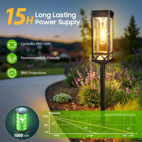 Vista 2 de KOOPER Taller Solar Pathway Lights Outdoor, 4 Pack Upgraded Brighter Solar Garden Lights Solar Powered, Up To 15 Hours Outdoor Solar Lights for Yard