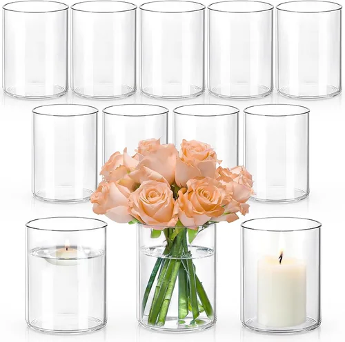 Vista 9 de UPBUD 12 piezas de jarrones cilíndricos de vidrio para centros de mesa Jarrón de flores alto de 10 pulgadas para decoraciones de boda, portavelas