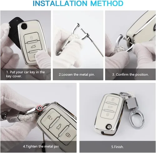 Vista 5 de 1797 Funda para llavero de 3 botones para VW Volkswagen Jetta Beetle Tiguan Passat Accesorios de Golf Llavero de coche, funda protectora de TPU