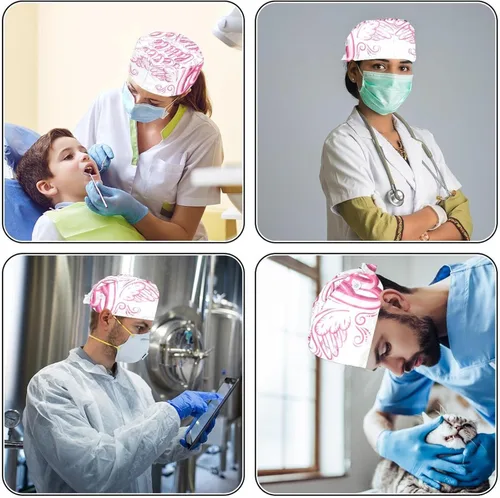 Vista 5 de VBFOFBV Working Cap with Buttons Sweatband Ribbon Tie Back Bouffant Hats, Pink Cartoon Angel
