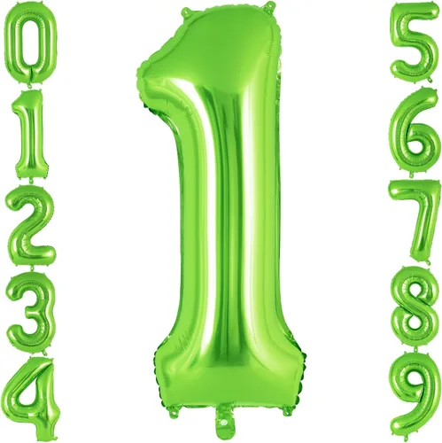 Vista 9 de Globo de número 0 verde de 40 pulgadas, globos grandes de papel de aluminio de helio con número, globos gigantes de Mylar número 0 para suministros