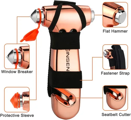 Vista 2 de SINSEN Cortador de cinturón de seguridad para automóvil, herramienta de emergencia para romper el vidrio, kit de escape de martillo de seguridad, 3