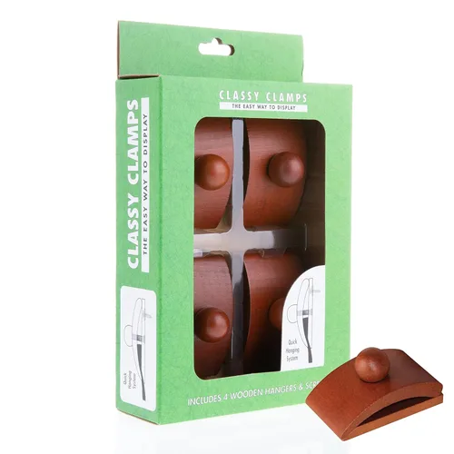 Vista 5 de Precision Quilting Tools Abrazaderas elegantes de madera para edredón - 4 clips grandes (Oscuro) y tornillos para colgar en la pared. ¡Cuélguelos