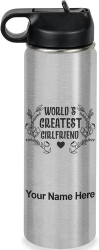 Vista 18 de LaserGram Personalized Water Bottle, World's Greatest Girlfriend, Stainless Steel Double Wall Vacuum Insulated with Flip Top Straw, Custom Engraved