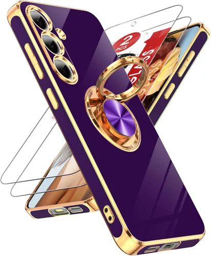 Vista 108 de LeYi para Funda de Teléfono Samsung Galaxy A13-5G: Protector de Pantalla de Vidrio Templado, Soporte Magnético Giratório de Anillo 360°, Borde Negro