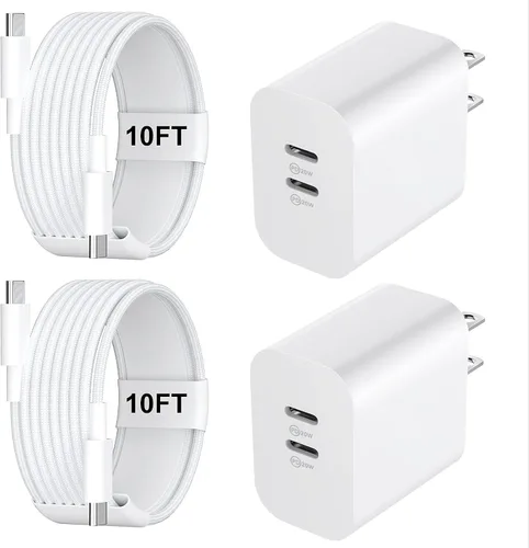 Vista 13 de Cargador para teléfono 15/16/17 Pro Max de carga rápida, bloque de carga USB C de doble puerto de 20 W con cable de carga USB C a C de 6.6 pies