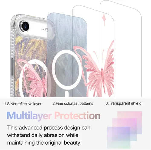 Vista 586 de I-MGAE-IN-AR - Funda diseñada para iPhone 12 y 12 Pro, diseño de mariposa plateada brillante, funda protectora de poliuretano termoplástico, suave