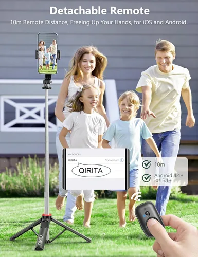Vista 4 de Trípode para selfie stick de 52 pulgadas con control remoto, 3 en 1 portátil para selfie stick y trípode para teléfono con soporte para teléfono
