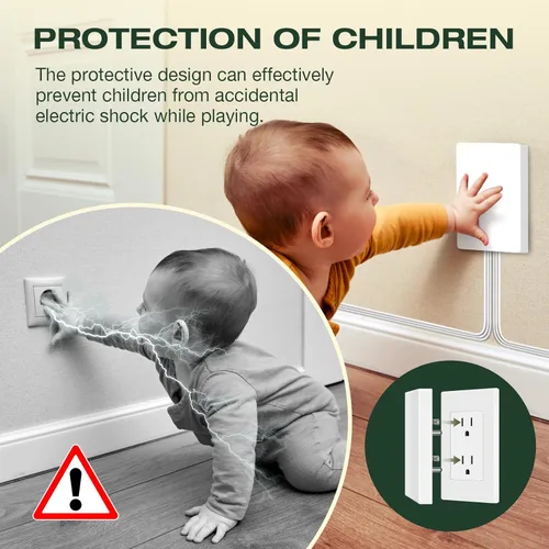 Vista 7 de Saker Cable de extensión doble de 5 pies plano con 6 tomas, 1625W Cable de extensión con cubierta de toma, enchufe plano, a prueba de bebés