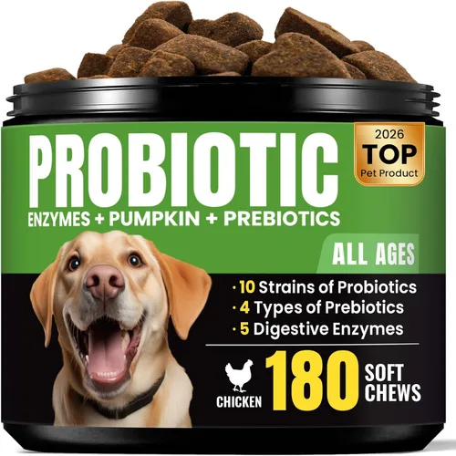 Vista 10 de Probióticos para perros – Salud digestiva e intestinal para estómagos sensibles, probióticos para perros en polvo para piel y pelaje, aliento e