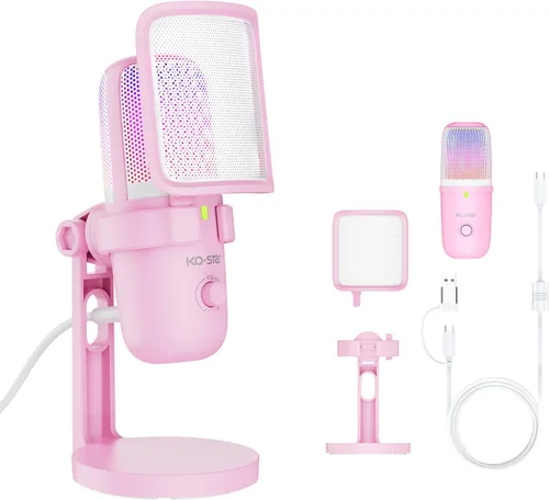 Micrófono de condensador RGB de doble patrón para PC/PS5 Rosa salmón