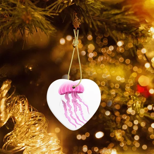 Vista 5 de Christmas Ceramic Love-Shaped Ornaments MSRHIUEF Pink Jellyfish Pattern Christmas Tree Accessories for Shopping malls Windows