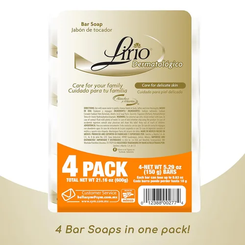 Vista 6 de Lirio Derma Bar Jabón Dermatológico, jabón corporal de 5.3 onzas, paquete de 4