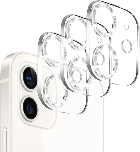 Vista 39 de Pack de 3. Protector de lente de cámara Dengduoduo para iPhone 11 y iPhone 12 Mini, Glitter Bling Sparkle Ultra HD, vidrio templado, dureza 9H