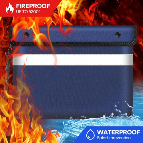 Vista 3 de Bolsa de documentos ignífuga con aislamiento térmico de 5200°F con cremallera, 13.9"x10.6" bolsa impermeable e ignífuga con tira reflectante, 8
