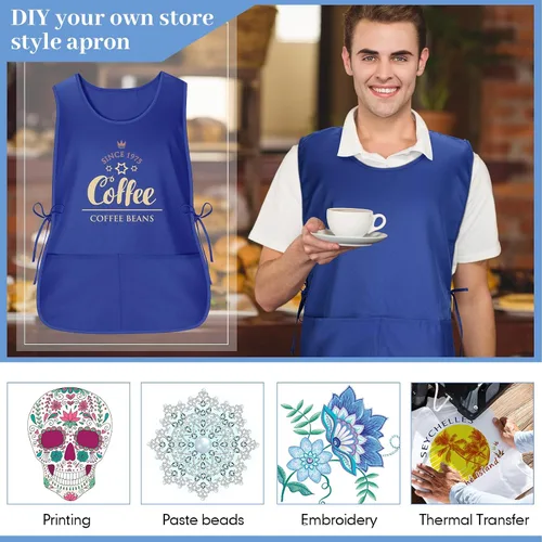 Vista 6 de Suhine 15 Pcs Cobbler Apron Smock Apron with 2 Deep Pockets and Side Ties Unisex Apron for work kitchen
