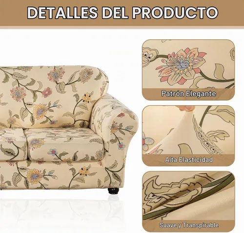 Vista 3 de Lamberia Funda de Sofá Estampada de Alta Elasticidad Fundas de Sofá de 2 Piezas Funda de Sillón con Una Funda de Cojín Separada Parte Inferior Flor