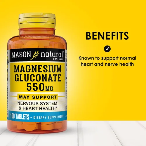 Vista 2 de Mason Natural Gluconato de magnesio 550 mg, suministro de 100 días para el corazón saludable normal y el sistema nervioso