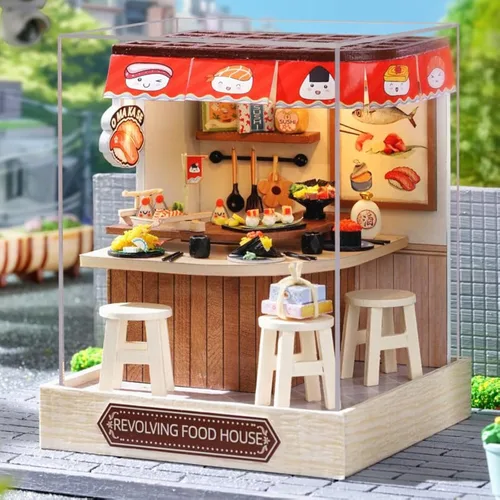 Vista 20 de CUTEROOM Juego de bricolaje para casa de muñecas en miniatura con muebles de madera, kit de casa de madera con cubierta antipolvo y luz LED
