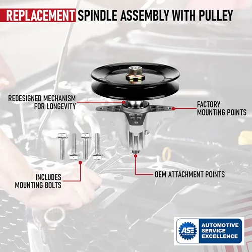 Vista 4 de Conjunto de husillo de repuesto con polea - Compatible con cortacéspedes MTD, Troy-Bilt y Cub Cadet de cubierta de 42 pulgadas - Reemplaza