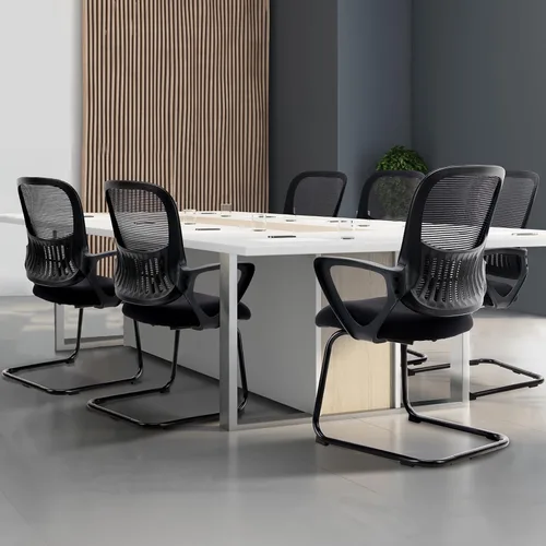 Vista 3 de DUMOS Juego de 2 sillas de escritorio de oficina con base de trineo, sillas ergonómicas de malla ejecutiva para computadora con soporte lumbar