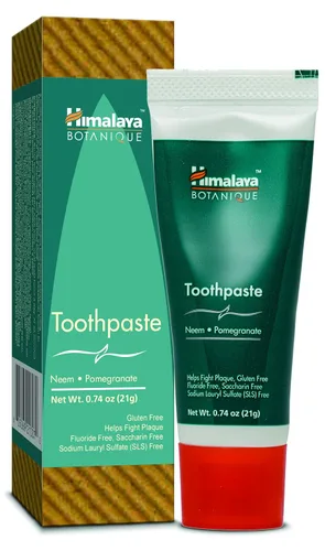 Vista 3 de Himalaya Botanique Neem & Pomegranate Pasta de Dientes de Viaje, Sabor a Menta - Pasta de Dientes Sin Flúor Tamaño de Viaje Combate la Placa y Para