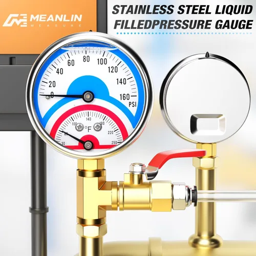 Vista 7 de MEANLIN MEASURE 0-160 psi Manómetro de presión térmica de acero inoxidable 30-250 ℉, esfera con cara de 2.5 pulgadas, NPT de 1/4 de pulgada