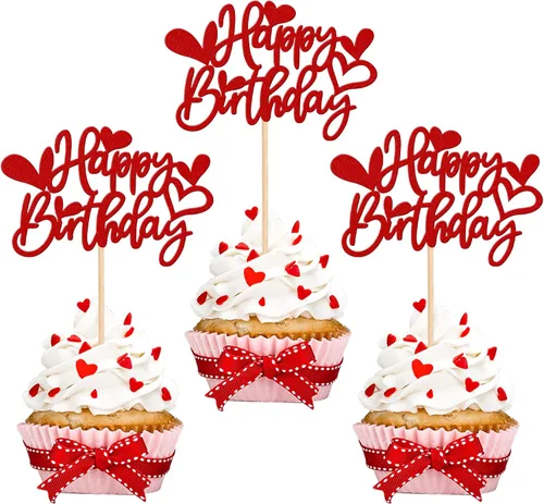24 piezas de decoración para cupcakes con purpurina de dulce amor corazón Be Mine San Valentín para el día de San Valentín, fiesta de cumpleaños,