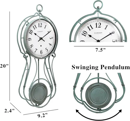 Vista 2 de CLXEAST Reloj de pared con péndulo de metal de 20 pulgadas, funciona con pilas, relojes de pared grandes para decoración de sala de estar, acabado