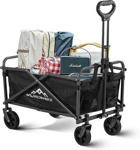 Beach Wagon - Carro de carro con ruedas plegable, carrito de jardín resistente con ruedas giratorias, gran capacidad y mango ajustable