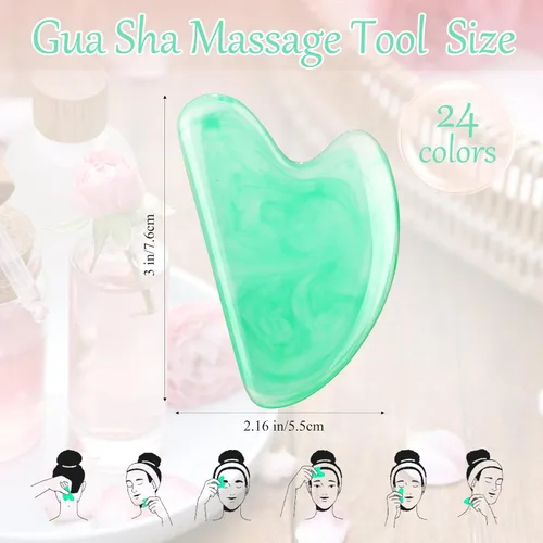 Vista 2 de Sherr 24 piezas Gua Sha herramienta facial de resina Gua Sha herramienta de masaje en forma de corazón Gua Sha Stone Guasha Board para cara, cuerpo