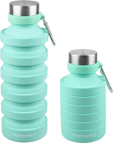 Vista 11 de Nefeeko Botella de agua plegable, reutilizable, libre de BPA, botellas de agua plegables de silicona para viajes, gimnasio, camping, senderismo
