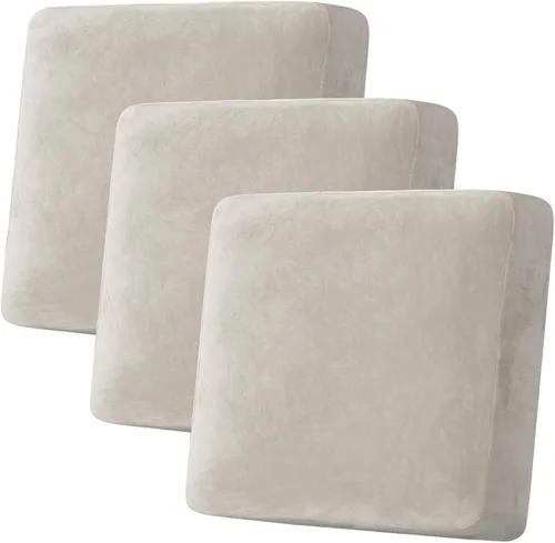 Vista 84 de H.VERSAILTEX - 4 fundas elásticas de terciopelo para cojín de sofá modular en forma de L (sofá grande de 3 plazas + 1 diván, color marfil)