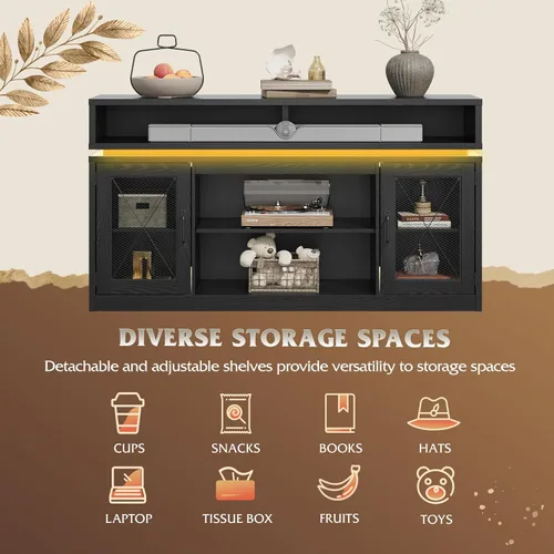 Vista 8 de WLIVE Soporte de TV de granja para TV de 65 pulgadas, centro de entretenimiento alto con armarios de almacenamiento, mueble de TV con consola