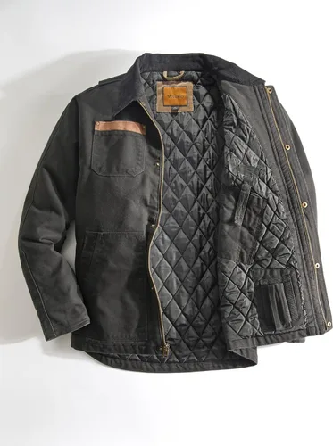 Vista 3 de Venado Chaqueta de transporte oculta para hombre, lona resistente, bolsillos de transporte ocultos
