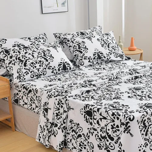 Vista 7 de American Home Collection - Juego de sábanas y fundas de almohada estampadas de 6 piezas, con 14 pulgadas de caída; sábanas de microfibra con doble
