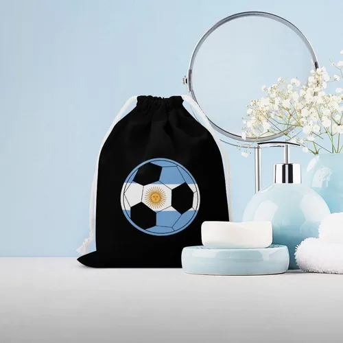 Vista 3 de Argentine Flag Football Drawstring Storage Pouch Bags Dust-Proof Gift Durable Bag for Home Travel