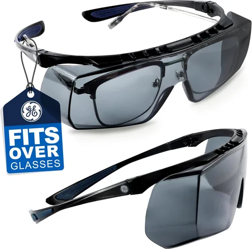 GE Safety Glasses Over Eyeglasses - ANSI Safety Z87.1 Protective Eyewear OTG Series Tinted Lens with Anti Scratch