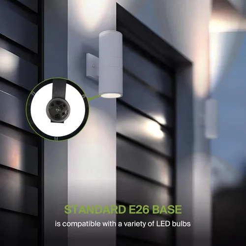 Vista 4 de ASD Lámpara de pared cilíndrica redonda de 2 vías Enchufe E26 de 120 W de 120 V Impermeable, compatible con bombillas LED/CFL/incandescentes