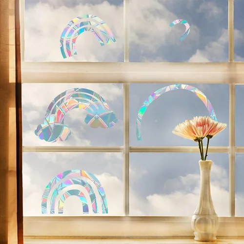 Vista 5 de GORGECRAFT 3 calcomanías de alerta de vidrio anticolisión para ventana de arcoíris, calcomanías de ataque de pájaros, película de vinilo prismático