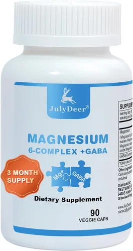 JulyDeer Sixfold Magnesium Complex | 350 mg de glicinato de magnesio, malato, citrato, taurina, óxido, mg + para músculos, nervios y energía, apoyo