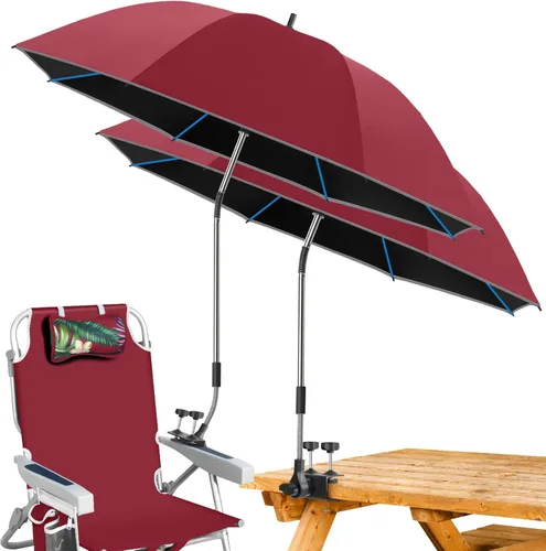 Vista 10 de Sombrilla de playa, paquete de 2 paraguas para silla de 48.7 pulgadas con abrazadera ajustable de 360°, protección UV, sombrilla grande para silla