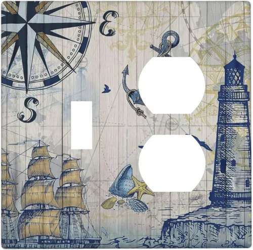 Vista 48 de Cubiertas de Enchufe Dúplex de 1 Gang con Hojas Florales de Eucalipto Azul en Acuarela, Placa Frontal Decorativa para Interruptor de Luz, Placa