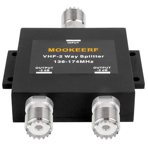 MOOKEERF Divisor VHF-2 Way para 136-174MHz HAM CB o VHF Radio 50 Ohm VHF Splitter con conector UHF hembra (SO-239)