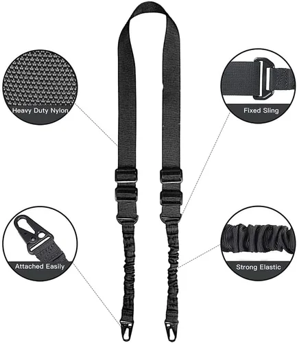 Vista 3 de Paquete de 2 eslingas de rifle de dos puntos, correa ajustable de longitud tradicional, con gancho de metal para deportes al aire libre y caza